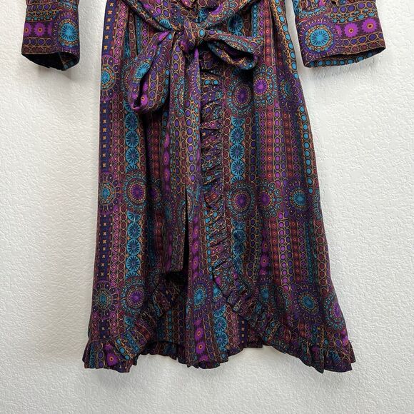 Marc By Marc Jacobs Silk Multi Colored Floral Ruffle Long Sleeve Boho Dress s3 - Picture 3 of 8